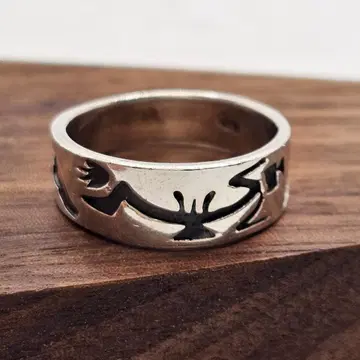 레어 [호피족] 빈티지 오버레이 실버 반지 925 15호 새 물결