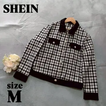 [ SHEIN ] 쉬인 ( M ) 체크 무늬 자켓 펄 버튼 모노톤