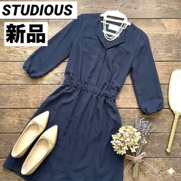 새상품 STUDIOUS 원피스 노카라 반팔 7부 기장