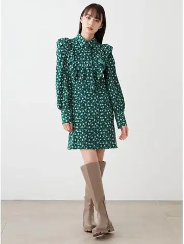 SNIDEL 스나이델 원피스 Sustaina 프린트 프릴 미니 원피스