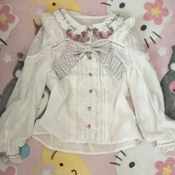 리즈리사 스트로베리 자수 블라우스 긴팔 핑크