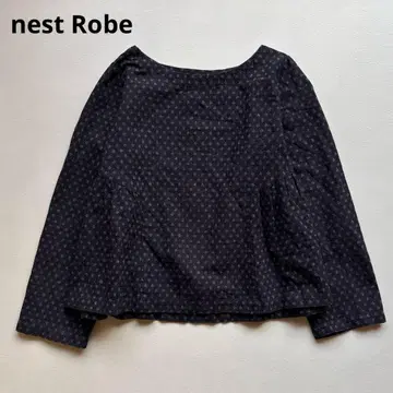 네스트로브 망간 염색 푸치 도트 프린트 블라우스 네이비 헤링본