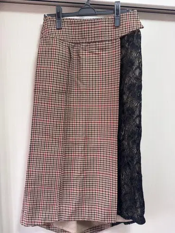1% SHUHEI OGAWA 체크 무늬 레이스 랩 롱 스커트