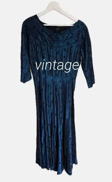 빈티지 드레스 블라썸 블루 편광 새틴