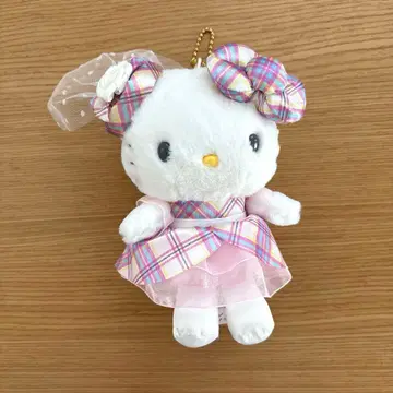 헬로키티 50주년 기념 드레스 타탄 봉제 인형 키링