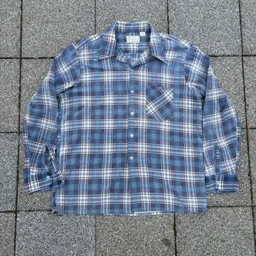 70s Sears Kings Road 플란넬 셔츠 파랑 베이스 체크