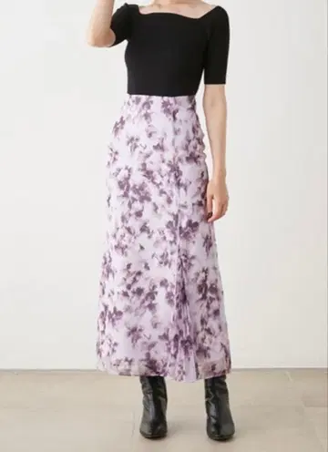 [ 미사용 새상품 ] 스나이델 오간자 프린트 스커트 꽃무늬 라벤더