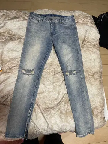 데미지 가공 라이트 블루 스키니 데님 XL