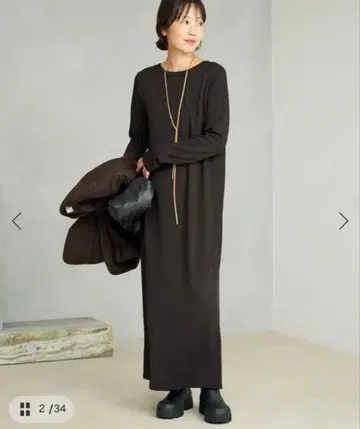 [ 완판템 ] plage Rib 롱 슬리브 원피스 브라운 38