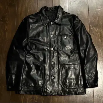 70's~ USA 빈티지 커버올형 카우하이드 가죽 자켓 블랙