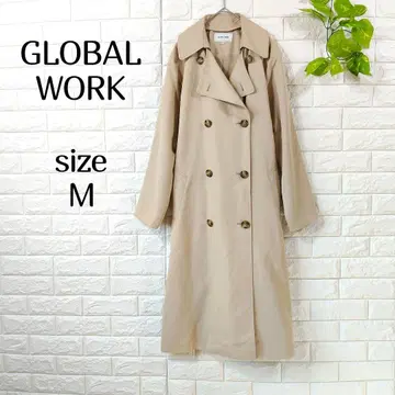 [글로벌 워크] 베이지 트렌치코트 M 부드러운 무지 긴팔 끈 벨트
