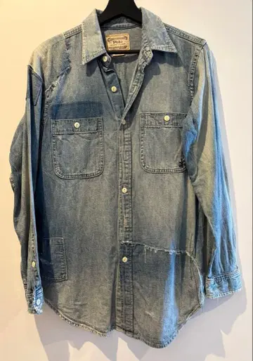 Polo 데님 패치워크 긴팔 셔츠