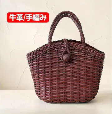 소가죽 편직 가방 카고백 바구니 브라운 장인의 손뜨개질 고급