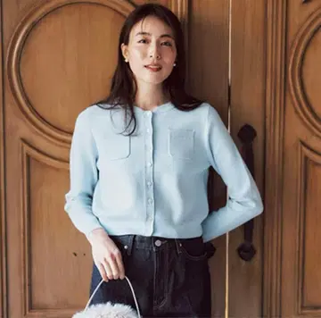 laubeblanc 컴팩트 크루넥 가디건 파우더 블루