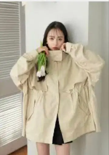 hinari 트렌치코트 미들 기장 피치 트렌치코트 아이보리