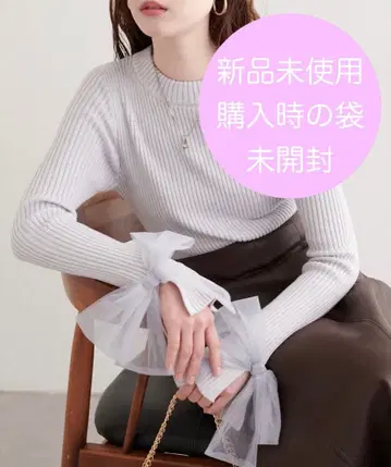 소매 튤 리본 니트 natural couture