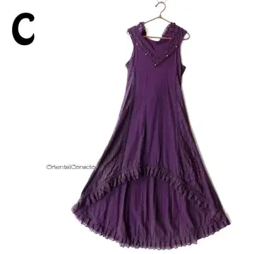 레이스 절개 후드 부착 피쉬테일 맥시 길이 플레어 원피스C