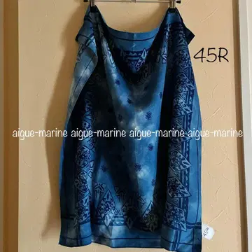 45R 실크 스카프 보자기 네이비 나염