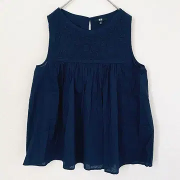 유니클로 코튼 자수 블라우스 민족풍 자수 네이비 XL 빅