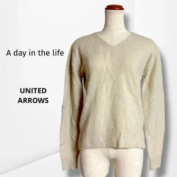 [유나이티드 애로우즈] V넥 니트 심플 무지 내추럴 베이지 M