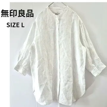 무인양품 헴프 워싱 7부 소매 스트라이프 튜닉 SIZE L