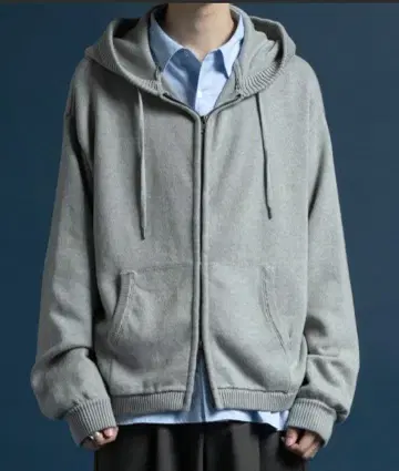 Casper John 니트 후드티 그레이 더블 지퍼 후드티