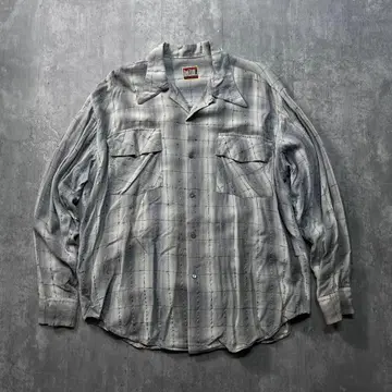 50s 복각 섀도우 스트라이프 무늬 오픈 카라 셔츠 레이온