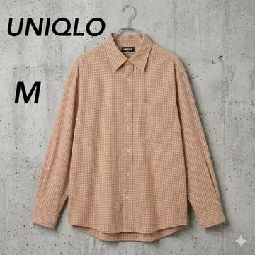 올드 유니클로 네이비 택 체크 셔츠 베이지 90s 빈티지 M