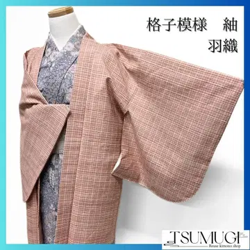 츠무기 격자 무늬 나비 무늬 겉옷 기모노 094w p