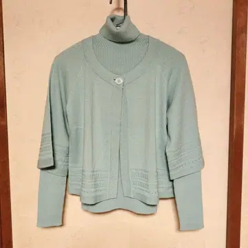 ESCHE 니트 가디건 (7부 소매) 터틀넥 (긴팔) 세트