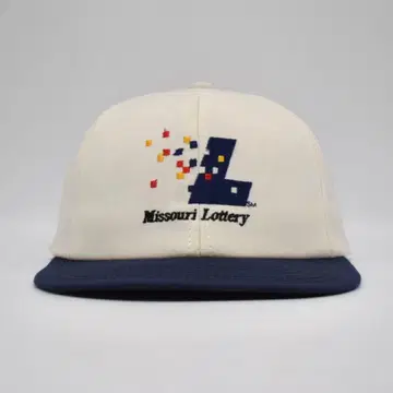 80s USA제 미주리 복권 2톤 빈티지 자수 캡 네이비