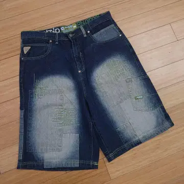 AKADEMIKS 배기 데님 하프 팬츠 페이드 가공 bboy 90s