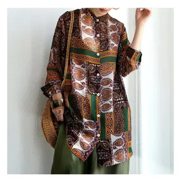 안티카 antiqua 오리엔탈 올 패턴 페이즐리 시어 셔츠