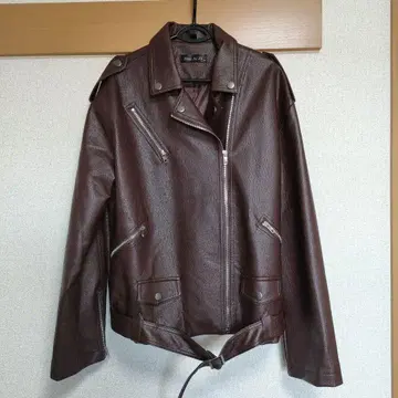 미사용 NINE9U PU 가죽 자켓 브라운 계열