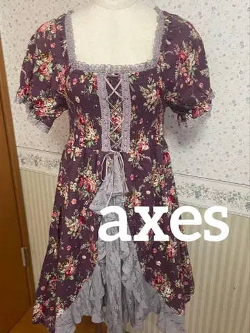 axes 꽃무늬 레이스 반팔 원피스 퍼플
