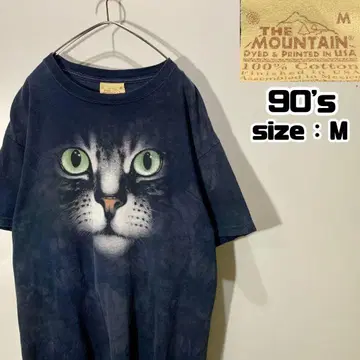 90s 더 마운틴 티셔츠 고양이 애니멀 블랙 컬러 페이드 M