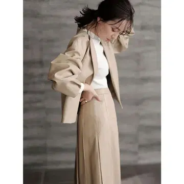 [ anuans ] 디테일 슬리브 페이크 레더 자켓 ( BEIGE )