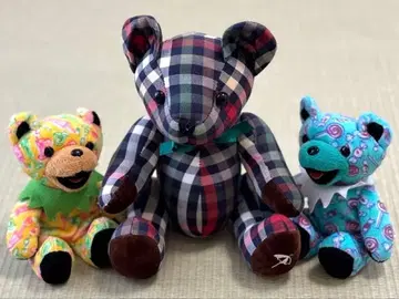 레나운 테디베어 포함 봉제 인형 3마리 세트 체크 무늬
