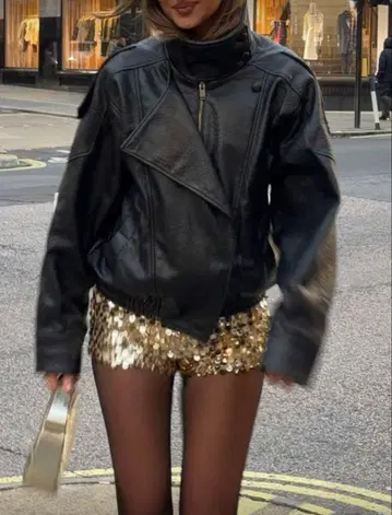 미사용 새상품 SHEIN PU 가죽 오버 사이즈 자켓 블랙