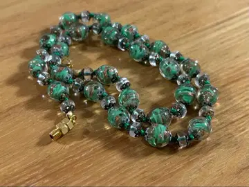 빈티지 유리 비즈 목걸이 금박풍 잠자리 볼 무라노풍