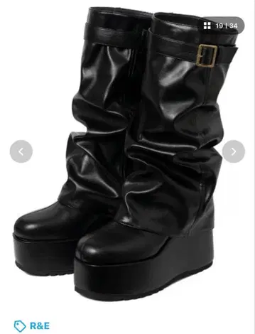 R&E 통굽 웨지솔 벨트 커버 부츠 블랙 L (24.0~24.5cm)