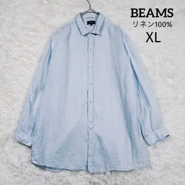 [레어 XL] BEAMS 빔즈 린넨 100% 긴팔 셔츠 라이트 블루 린넨