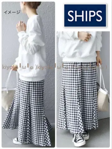 쉽스 브라이트 체크 머메이드 스커트 S