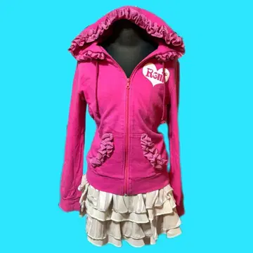 Roni y2k 헤이세이 갸루 성인 사이즈 키즈L 프릴 핑크 후드티
