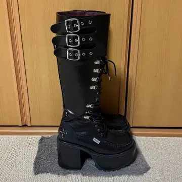 한정품 YOSUKE 요스케 통굽 지뢰 레이스업 롱 부츠 벨트