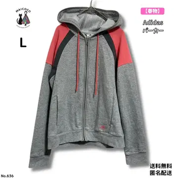 [레어 배색] 아디다스 원포인트 자수 후드티 L 봄 3선 핑크 그레이