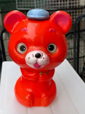 쇼와 레트로 머리를 누르면 소리가 나는 곰 모양 셀룰로이드 장난감