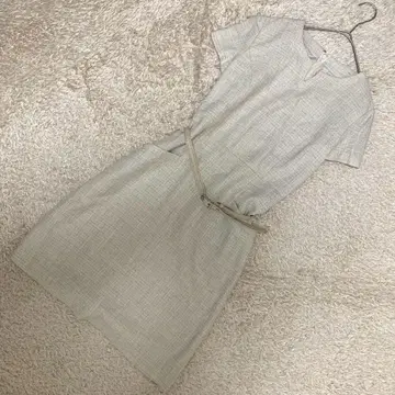 [양품] 23구 원피스 트위드풍 베이지 벨트 포함 포멀 34