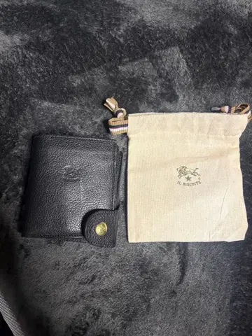 IL BISONTE 블랙 가죽 접이식 지갑 수납 가방 포함
