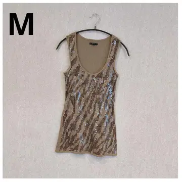 해외 구제 의류 JACOB [ M ] 탱크탑 스팽글 카키 리브